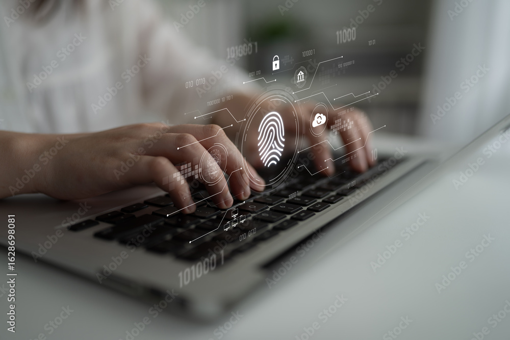 Poster biometric fingerprint identification and cybersecurity system ensuring secure access, identity verif