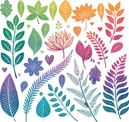 Seamless floral pattern with leaves and decorative nature elements