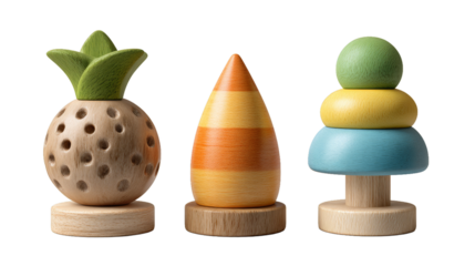 Set of 3d wooden toys isolated on white background