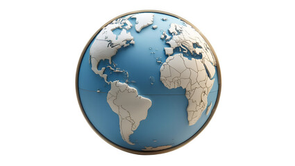 Fototapeta premium 3D Globe Icon featuring detailed continents in a high-quality rendering on a clean white background
