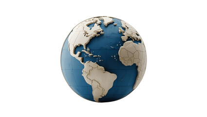 Obraz premium 3D Globe Icon featuring detailed continents in a high-quality rendering on a clean white background