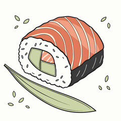 Minimalist vector sushi artwork, suitable as a background for blog posts, menu cards, and cafe interior design projects. 