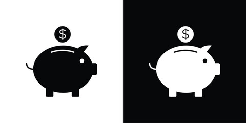 Piggy bank icon flat vectors. set of silhouette vectors