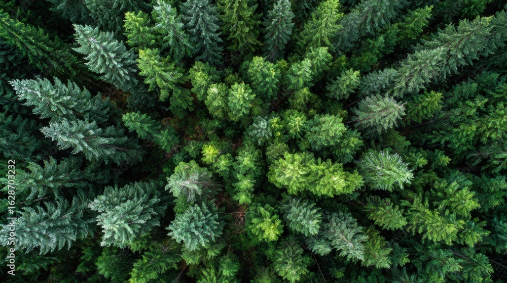 Poster a view from above of a forest with lots of trees