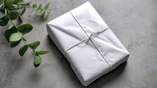 a white wrapped gift with a string tied to it