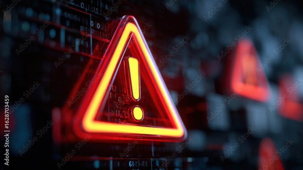 Aufkleber a red warning sign sitting on top of a computer keyboard