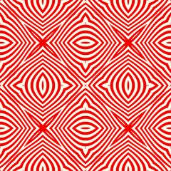 Optical ornament. Seamless pattern. Geometrical backdrop. Op art background. Geometric wallpaper. Modern motif. Linear textile print. Embroidery design. Abstract image. Ethnic vector work.