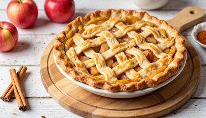 Delicious homemade apple pie with lattice crust, Thanksgiving celebration