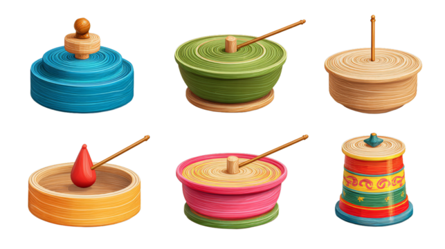  Wooden top toy aka gasing asian traditional toy set illustration vector on white background