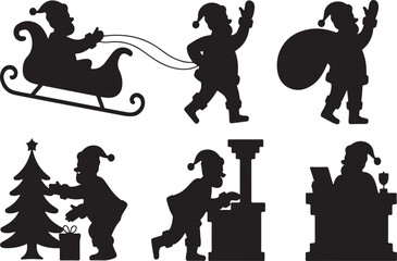 Santa Claus Silhouette Collection with Sleigh and Christmas Tree Keywords: santa claus, santa