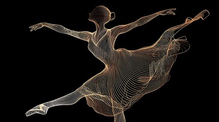 Obraz premium Ballerina performs a dance. Elegant line art style illustration. Ideal for marketing, creative design, web projects, and conceptual visuals.