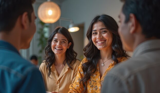 young Indian man gives interview, smiling - Powered by Adobe