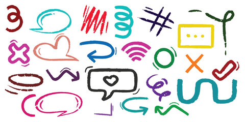 Vector Set of Hand drawn Charcoal arrows icons Arrows mark icon isolated on transparent background Scribble symbols of direction pointers  swirl arrow elements