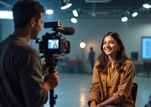 indian youth speaking thoughtfully on camera - Powered by Adobe