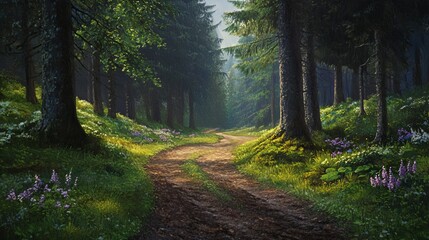 Fototapeta premium Digital painting is used to create a fantasy forest background illustration