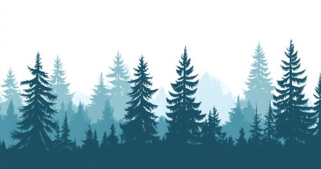 Fototapeta premium An evergreen forest's isolated pine tree and a park alley's Christmas tree are the focus of a modern illustration that highlights a landscape of trees standing alone