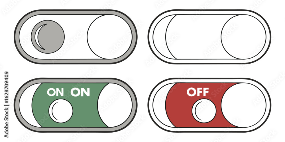 Poster vector art of toggle switches in on and off positions, representing control and settings, isolated o