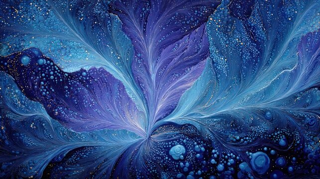 Abstract celestial bloom with swirling blues, violet, and gold accents in soft textures