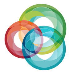 Interlocking abstract colorful rings with transparency and gradient effects isolated on white background isolated on transparent background silhouette