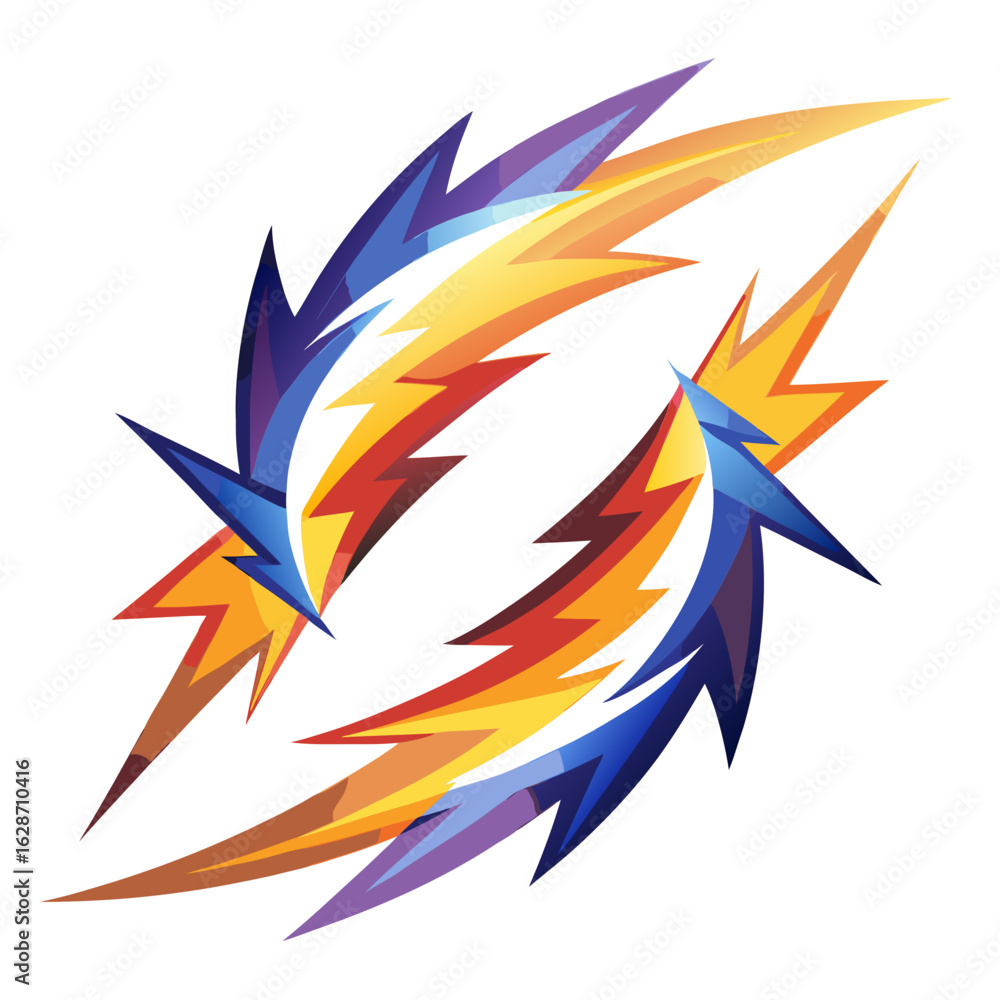 Poster dynamic abstract lightning bolts forming a circular vortex with vibrant gradient colors isolated on 