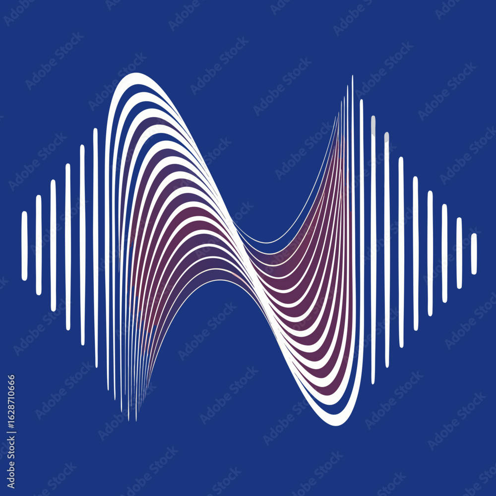 Poster abstract wave pattern with gradient lines creating a dynamic visual effect on a deep blue background