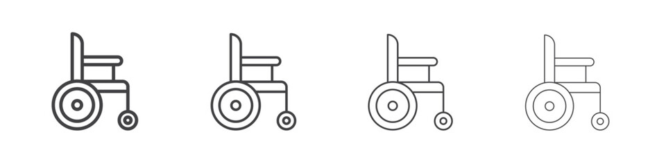 Wheelchair icon outline drawings. Editable strokes bundle