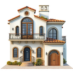 Mediterranean style house exterior design home architecture balcony isolated on transparent background cutout