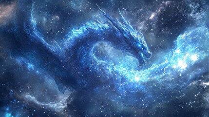 A celestial dragon made of stardust flying through space