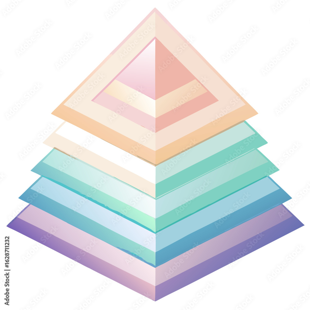 Poster abstract geometric pyramid with pastel color layers and soft gradients isolated on white background 