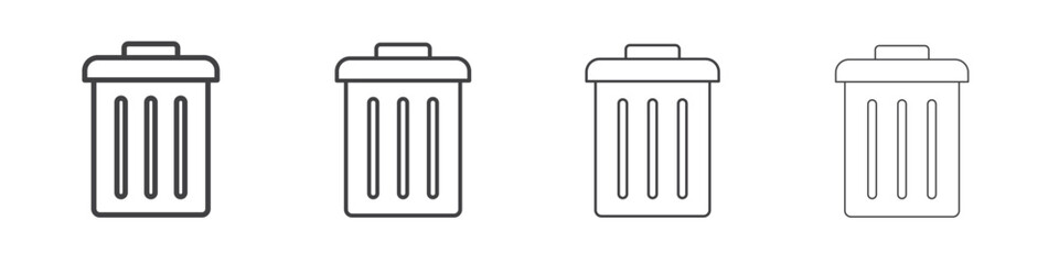 Trash icon outline drawings. Editable strokes bundle