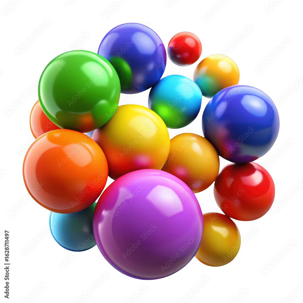 Poster vibrant collection of colorful spheres arranged in a cluster isolated on transparent background