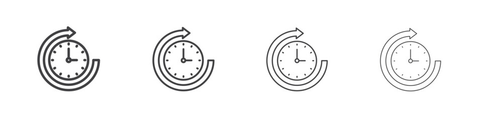 Time forward icon outline drawings. Editable strokes bundle