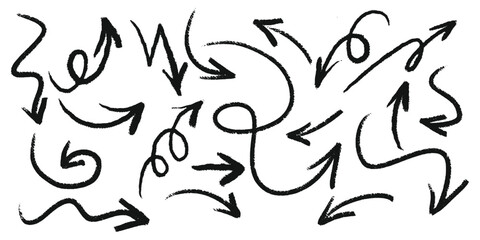 Grunge vector illustration with chalk like doodles including motion arrows zigzags and bursts