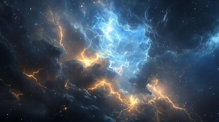 Fototapeta premium A breathtaking cosmic storm with lightning bolts in deep space 