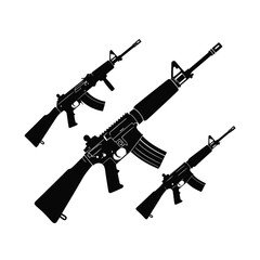 Fototapeta premium Vector art of collection of assault rifles isolated on white background