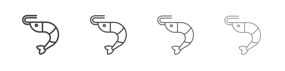 Shrimp icon outline drawings. Editable strokes bundle