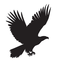 Fototapeta premium Powerful black eagle is soaring with wings spread on transparent background, an imposing silhouette