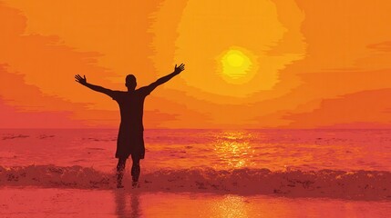 Fototapeta premium happy man on the sunrise in the beach travel and emotion concept no logos no brands ar 169