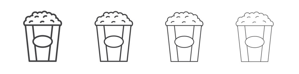 Popcorn icon outline drawings. Editable strokes bundle
