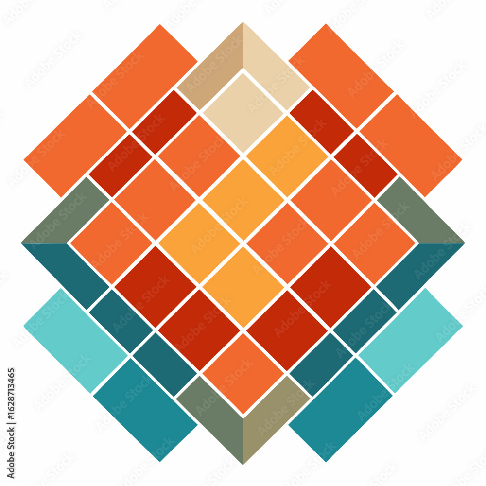 Poster abstract geometric pattern with colorful diamond shapes and layered squares isolated on white backgr