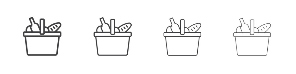 Picnic icon outline drawings. Editable strokes bundle