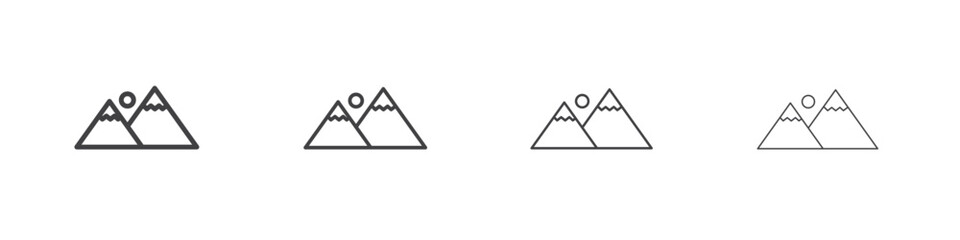 Mountains icon outline drawings. Editable strokes bundle