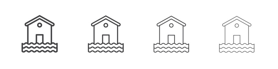 House flood icon outline drawings. Editable strokes bundle