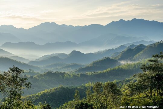 The forest, longitudinal mountains, and setting sun of Doi Tung form a beautiful landscape