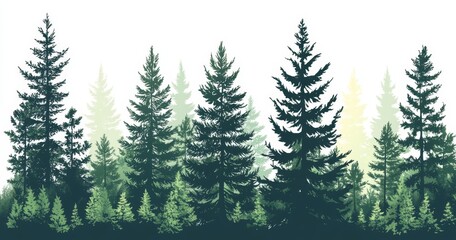 Obraz premium In a modern illustration, a landscape of isolated trees includes a solitary pine from an evergreen forest and a Christmas tree standing in a park alley
