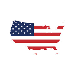 United states of america map outline filled with the american flag isolated on white background