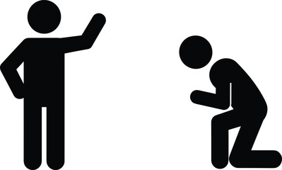 Fototapeta premium Standing figure, kneeling figure, authority concept, guidance illustration, mentor and student, support, leadership, advice, direction, educational, motivational, silhouette, vector art