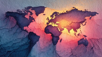 Global climate atmospheric circulation shift watercolor illustration depicting evolving environmental patterns