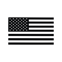 Black and white silhouette of the american flag isolated on white background