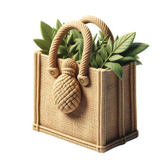 Jute Bag with Handle 3D Illustration Isolated on Transparent Background